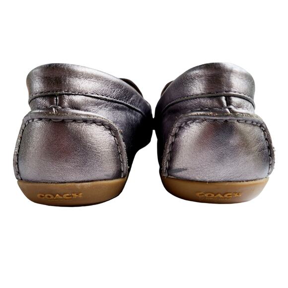 NEW Coach Silver Leather Turn-Lock Moccasins Sz 9 | Driving Loafers Flats Luxury - Picture 8 of 8
